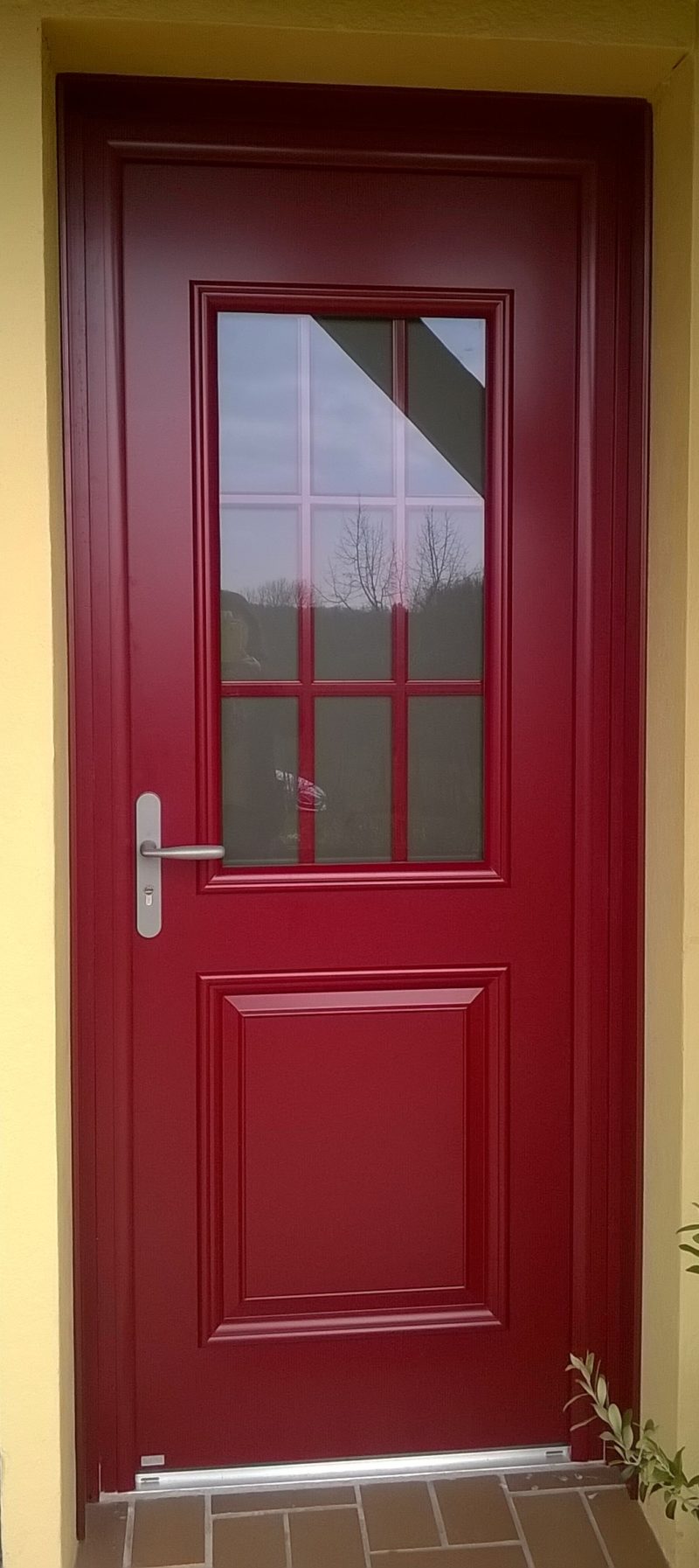 Porte d'entréebois aluminium rouge 3004 Puy de Dome